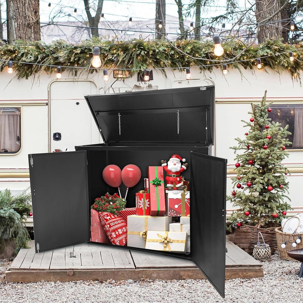 VINGLI 36 Cu. Ft. Outdoor Storage Shed, Heavy Duty Horizontal Yard Storage Shed with Dual Opening, 295 Gallon Storage Bin with Weatherproof Design for Garden Tools, Yard Garbage Bins