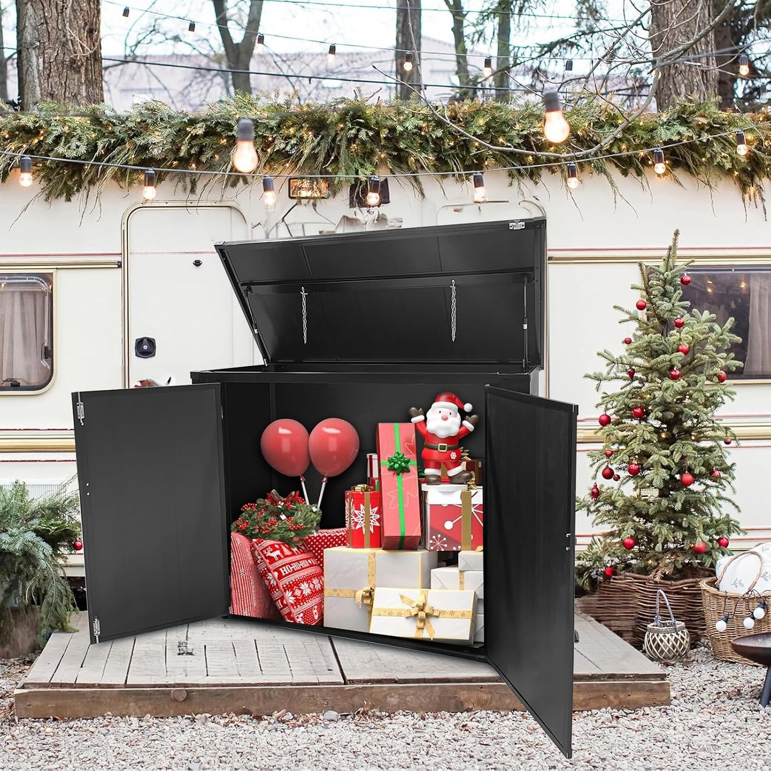 VINGLI 36 Cu. Ft. Outdoor Storage Shed, Heavy Duty Horizontal Yard Storage Shed with Dual Opening, 295 Gallon Storage Bin with Weatherproof Design for Garden Tools, Yard Garbage Bins