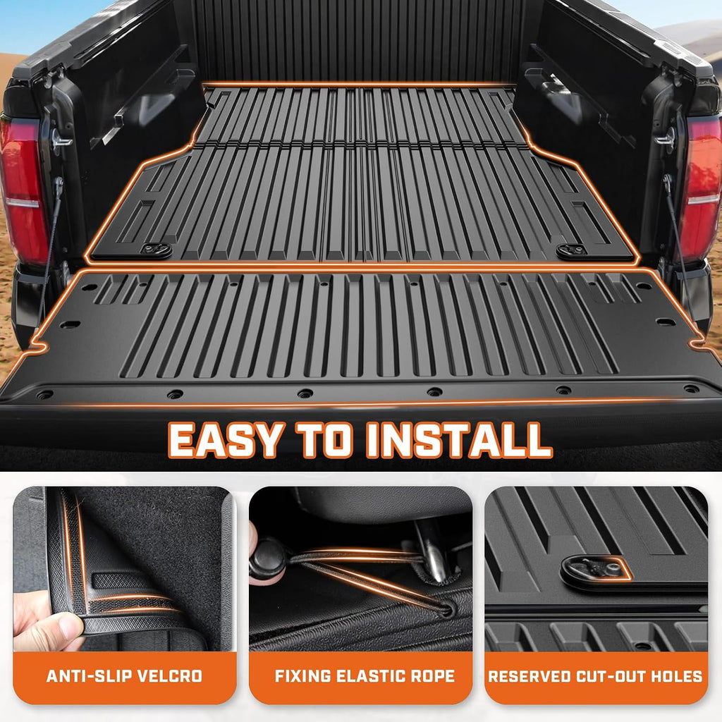 Mixsuper Floor Mat & Bed Mat for Toyota Tacoma Double Cab Auto Tran 2024-2026 (Not fit Hybrid),All Weather TPE Floor mat with Door Sill Guards Tacoma Accessories,Anti-Slip Floor Liners Set Black