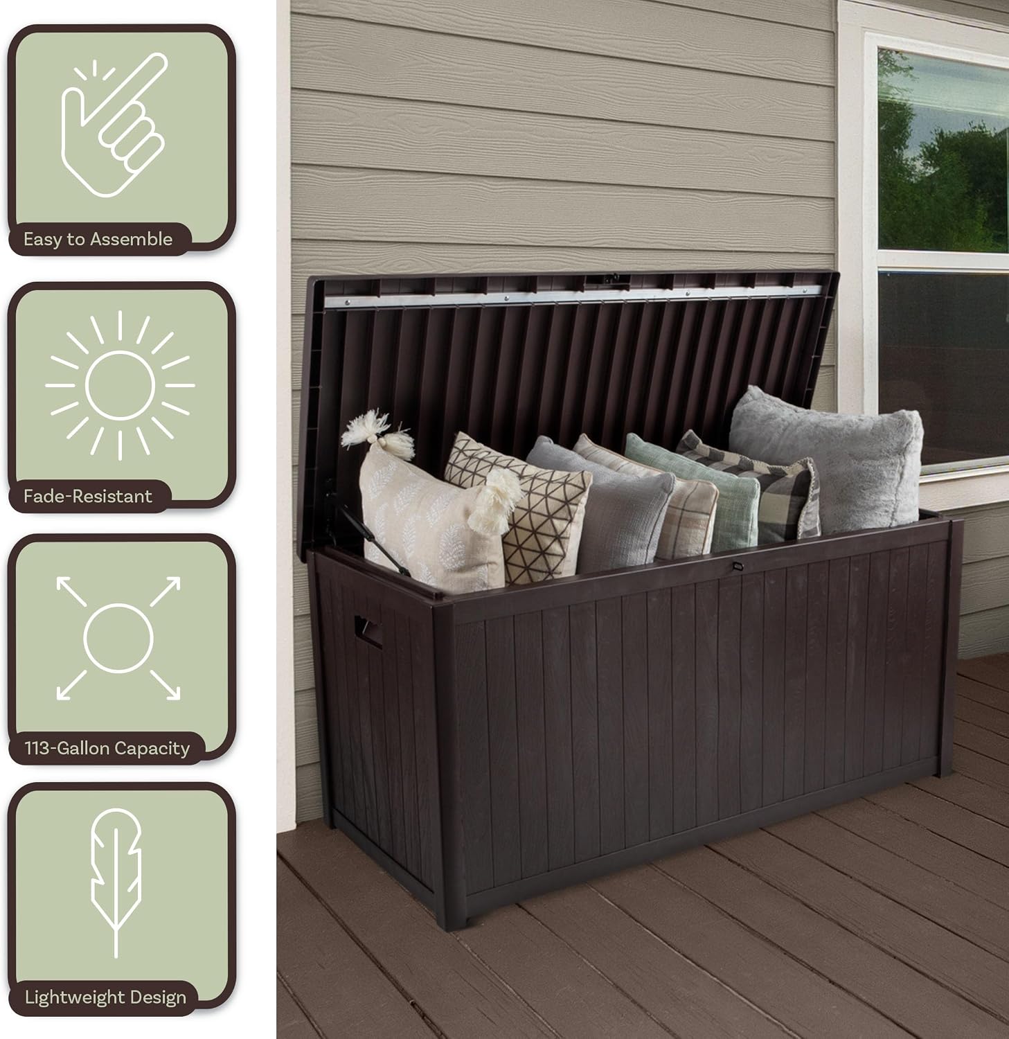 Outdoor Storage Box - 113 Gallon Lockable Deck Box for Pool Accessories, Patio Furniture Cushions, or Package Delivery Boxes for Outside - Deck Boxes Outdoor Waterproof by Pure Garden (Coffee)
