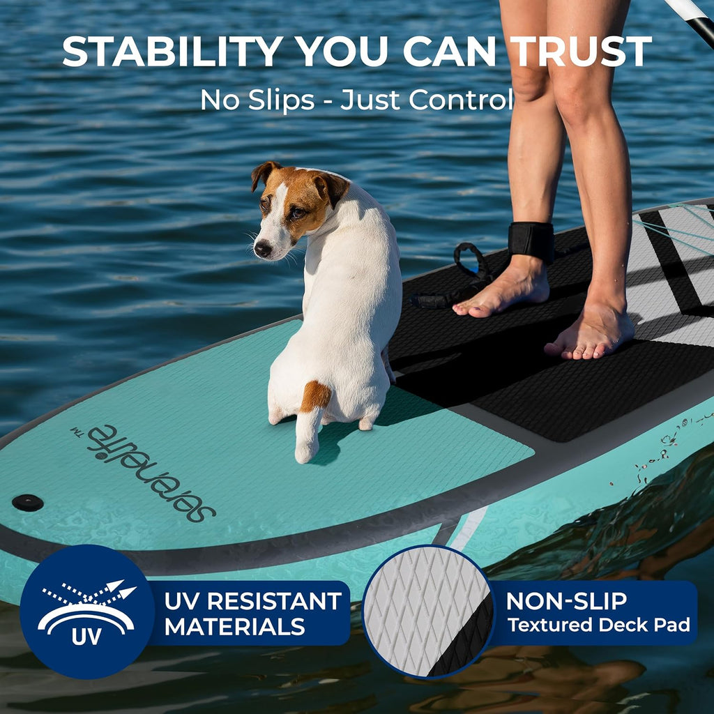 SereneLife XL Inflatable Stand Up Paddle Board – Extra-Wide, Pet & Family-Friendly SUP for Adults, Kids & Pets – Non-Slip Deck, Lightweight Stable Design, Premium Accessories - 440 lbs Capacity