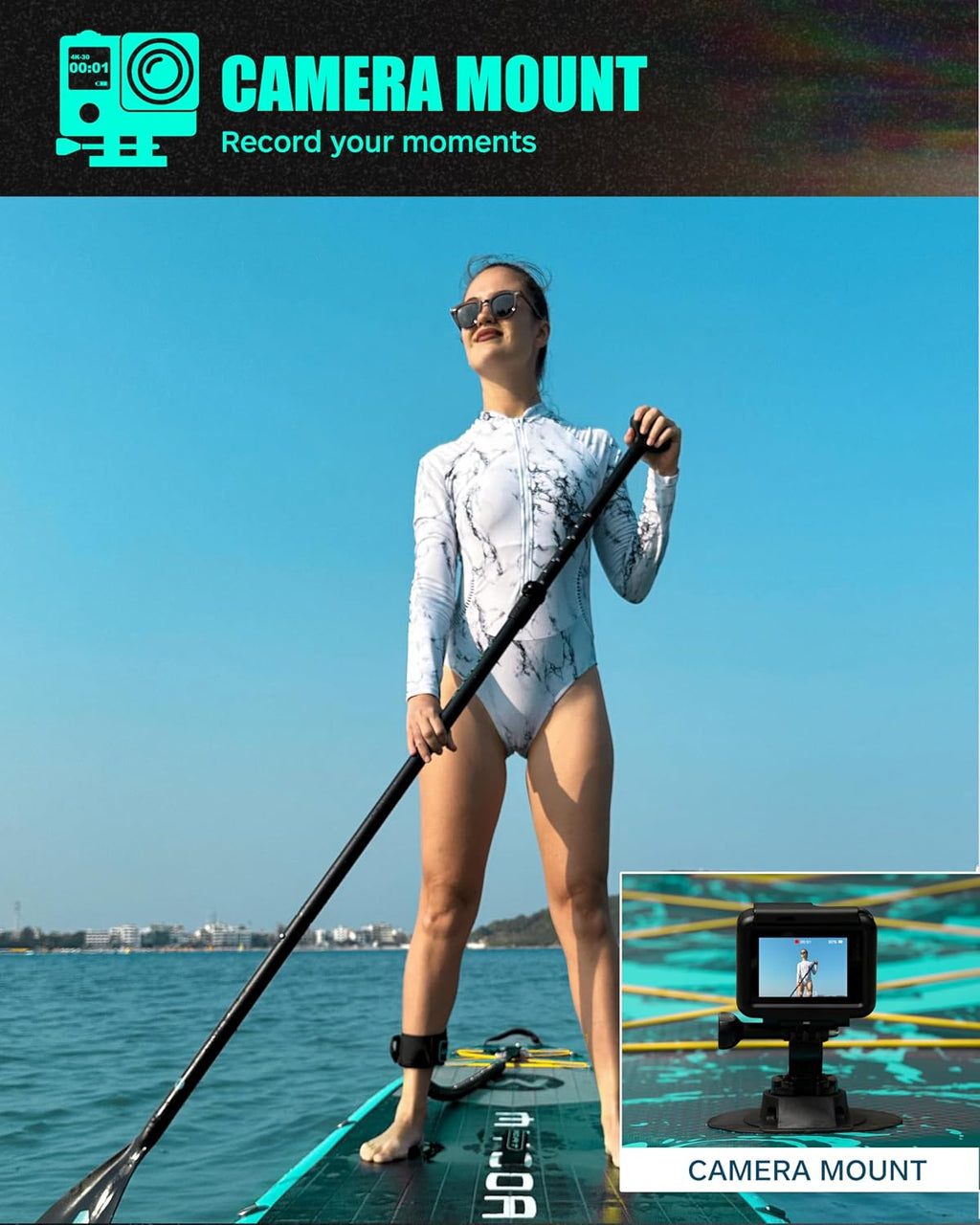 MYBOAT 11'6'×34'×6' Extra Wide Inflatable Paddle Board, Stand Up Paddle Board for Fishing, Sup Board with 3 Removable Fins, Dual Bungees, Camera Mount, Hand Pump, Strong Paddle,Leash