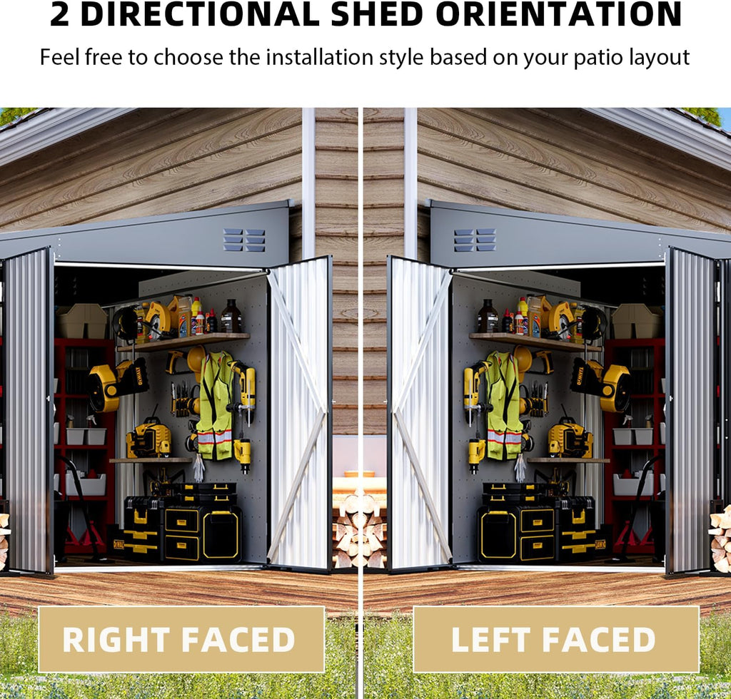 AECOJOY Shed Lean to Storage Shed, Large Outdoor 8' x 10' Metal Wall Side Bike Shed & Outdoor Storage, Garden Storage Cabinet for Backayrd, Patio and Outdoor Use in Dark Grey
