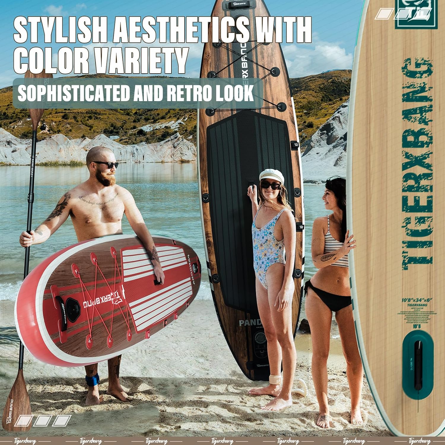 TIGERXBANG Paddle Board, 10.8' Stand Up Paddle Board with Premium Complete Inflatable SUP Accessories, Extra Wide Paddleboards for Adults & Kids-Pandora Collection