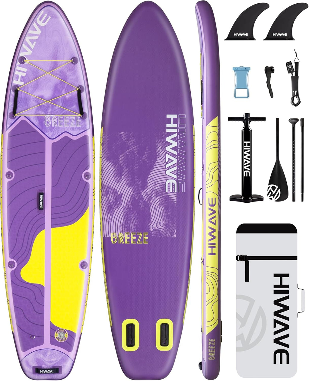 Hiwave Inflatable Stand Up Paddle Board 11'*34'*6' Sup Board, 420lbs Capacity Adult&Youth Paddle Board, Pet Friendly for Ocean&Lake, w/Double Action Hand Pump