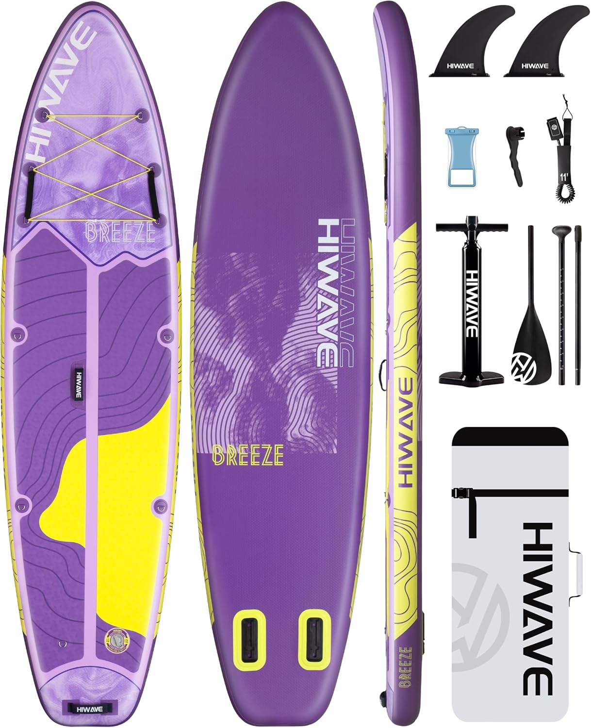 Hiwave Inflatable Stand Up Paddle Board 11'*34'*6' Sup Board, 420lbs Capacity Adult&Youth Paddle Board, Pet Friendly for Ocean&Lake, w/Double Action Hand Pump