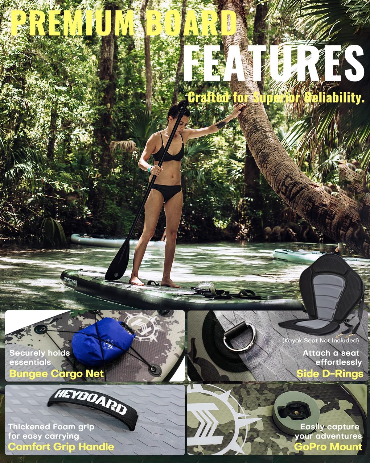 HEYBOARD Inflatable Stand Up Paddle Board 10'6'×32'×6' Standup Paddleboard with Premium SUP Accessories & Backpack, Non-Slip Deck, Waterproof Bag, Leash, Paddle, Hand Pump