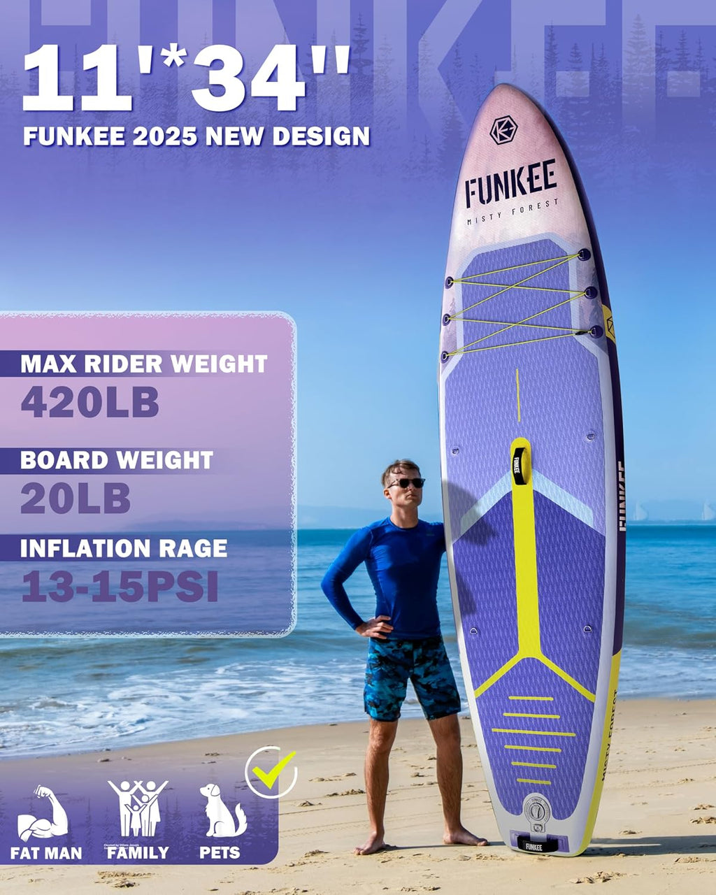 11'×34'×6' Extra Wide Inflatable Stand Up Paddle Board, Sup Board with Removable Fins, Backpack, Floating Paddle, Safety Leash, Floating Phone Case for Adults & Youth of All Skill Levels