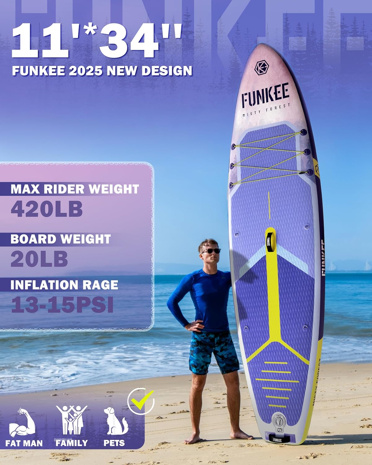 11'×34'×6' Extra Wide Inflatable Stand Up Paddle Board, Sup Board with Removable Fins, Backpack, Floating Paddle, Safety Leash, Floating Phone Case for Adults & Youth of All Skill Levels