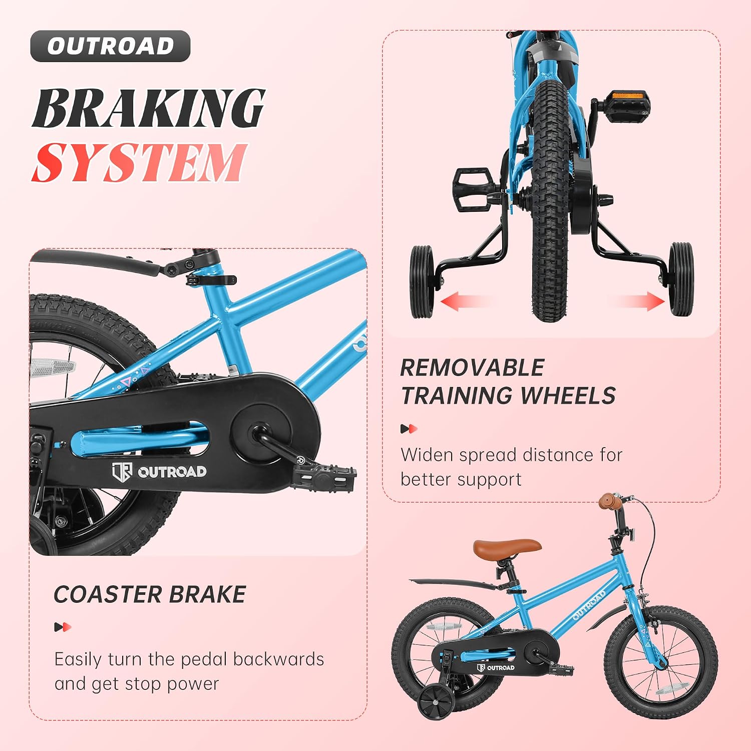 Betterland Folding Kids Bike,14/16/18 Inch Children Bicycle with Training Wheels and Dual Handbrakes Toddler Sport Bicycle for 3-9 Years Old Boys and Girls