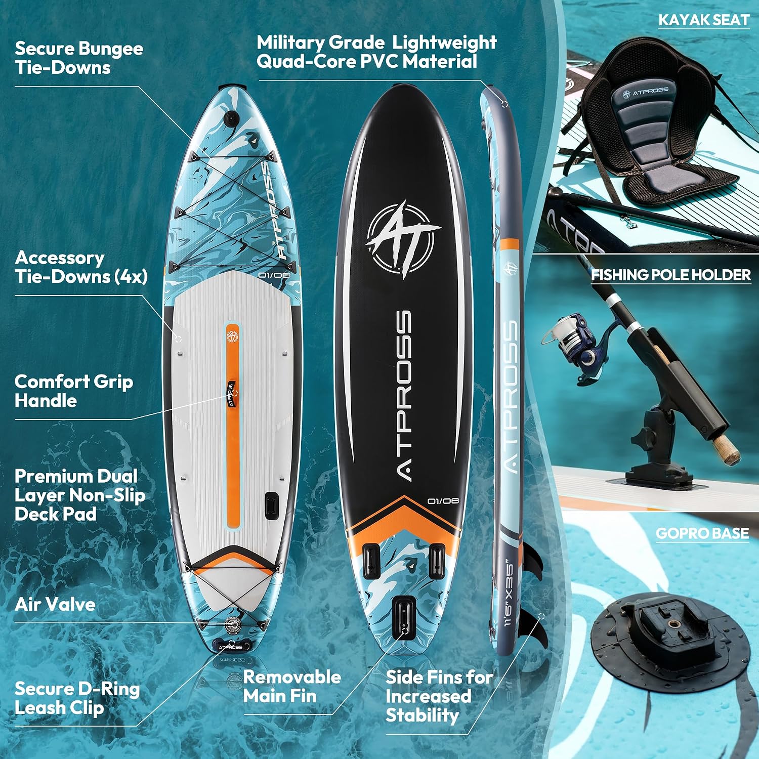 11'6'x35' Inflatable Paddle Board, 450lbs Extra Wide Stand Up Paddleboard for Adults with Premium SUP Accessories Kit & Backpack, Blow Up Kayak Non-Slip Stable Deck Boat for Yoga Fishing Surf