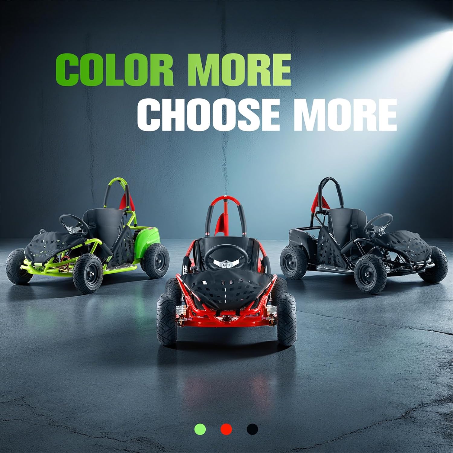 Electric Go Kart, 48V Powered Ride On Car, Steel Tubular Frame, Seat Belt, 13 inch All-Terrain Tires, Parental Speed Control, Max 20 Mph (Green)