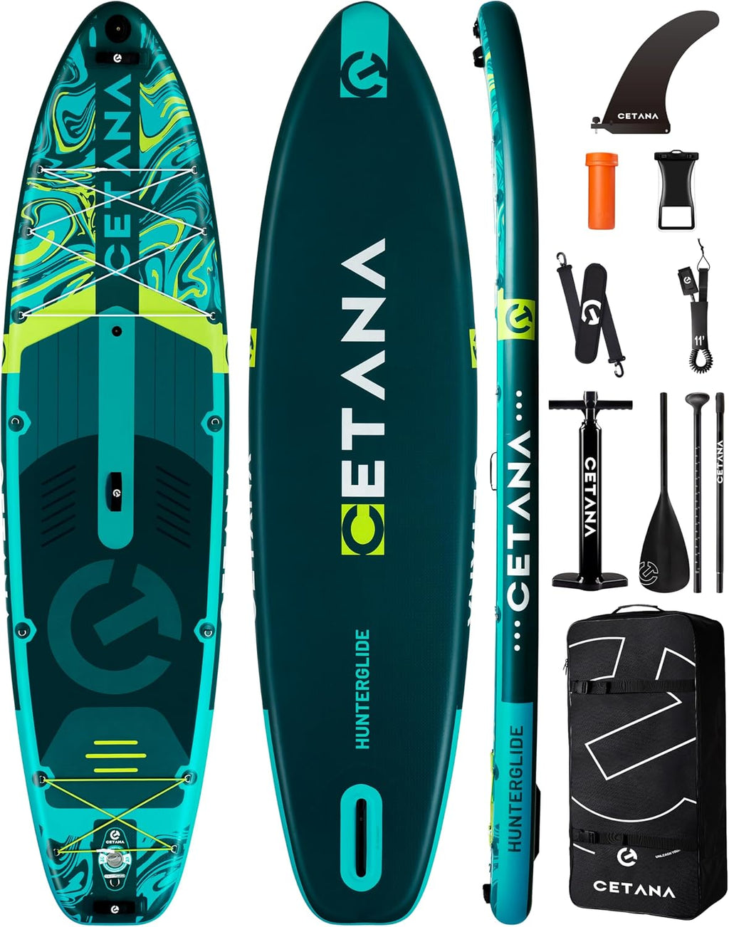 CETANA 11'6×35' Extra Wide Stand Up Paddle Board for Adults & Youth, 400lb Capacity Inflatable Paddle Board, Sup for 2+1 Person with Removable US Fin, 100L Backpack, Floating Paddle, Safety Leash