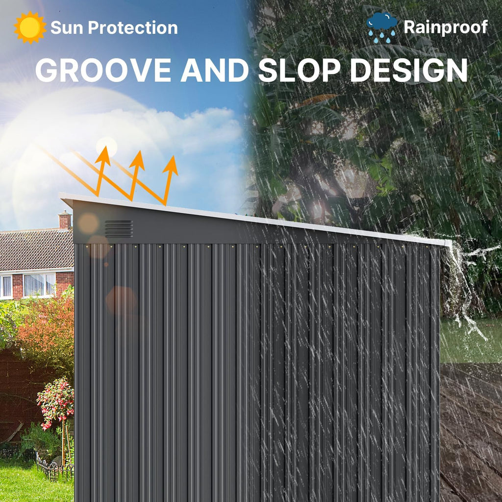 Gizoon 7.4'x5.3' Outdoor Storage Shed Metal Garden Shed with Sliding Lockable Doors, Versatile Tool Bike Shed with Transparent Panel Windows, Outdoor Storage Clearance for Backyard, Patio, Dark Gray