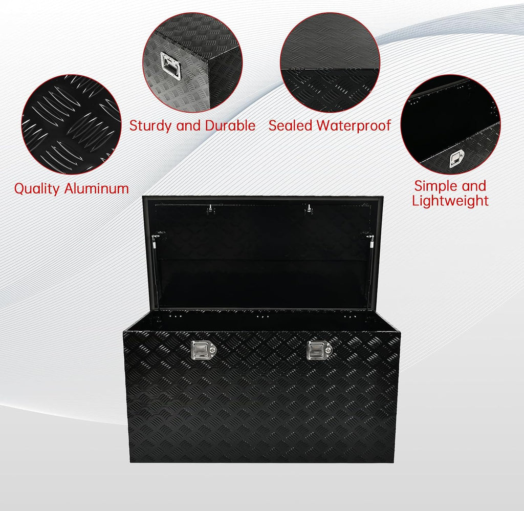 48''Inch Aluminum Truck Tool Box Truck Bed Toolbox Truck Trailer Chest Box Trailer Underbody Storage Organizer Waterproof Square Storage Organizer w/Lock & Keys Black(‎48' Lx24''x24'')
