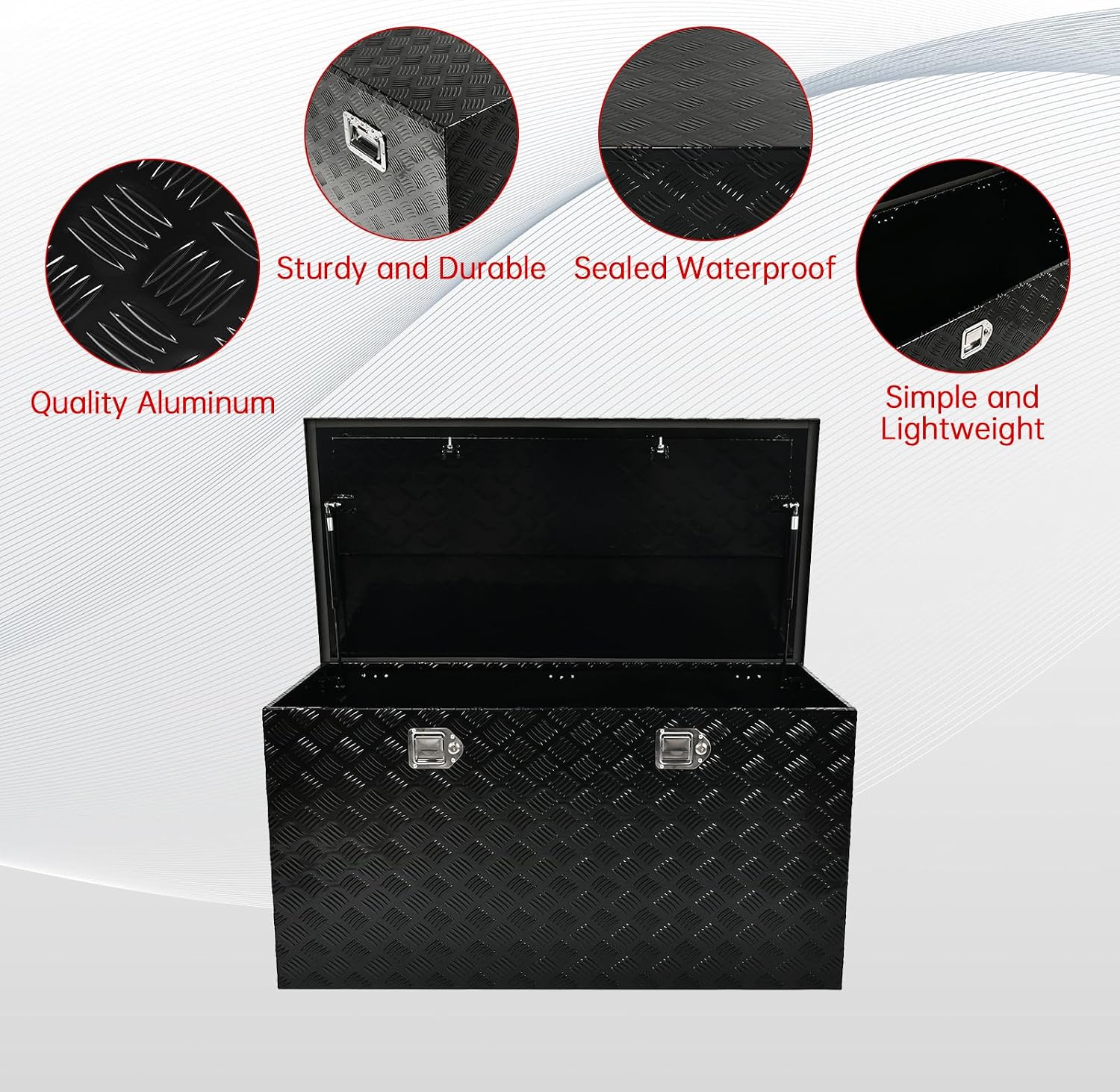 48''Inch Aluminum Truck Tool Box Truck Bed Toolbox Truck Trailer Chest Box Trailer Underbody Storage Organizer Waterproof Square Storage Organizer w/Lock & Keys Black(‎48' Lx24''x24'')