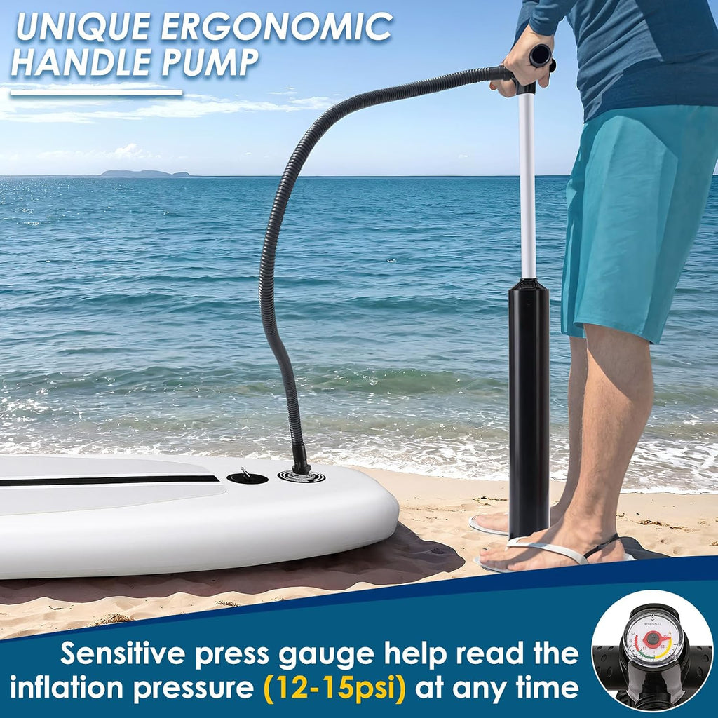 TLSUNNY 12FT Inflatable Stand Up Paddle Board, 3 Fins Paddleboard with Full SUP Accessories for All Skill Levels, Portable Two-Way Hand Pump and Carry Bag, 400LBS