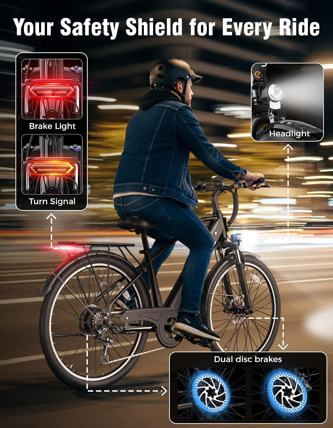 Jasion Roamer/ST/Pro Electric Bike for Adults, 26' Commuter Ebike 1200W 528WH Removable Battery, 28MPH 40-62miles,Electric Bicycles for Women/Man,UL2849 Certified