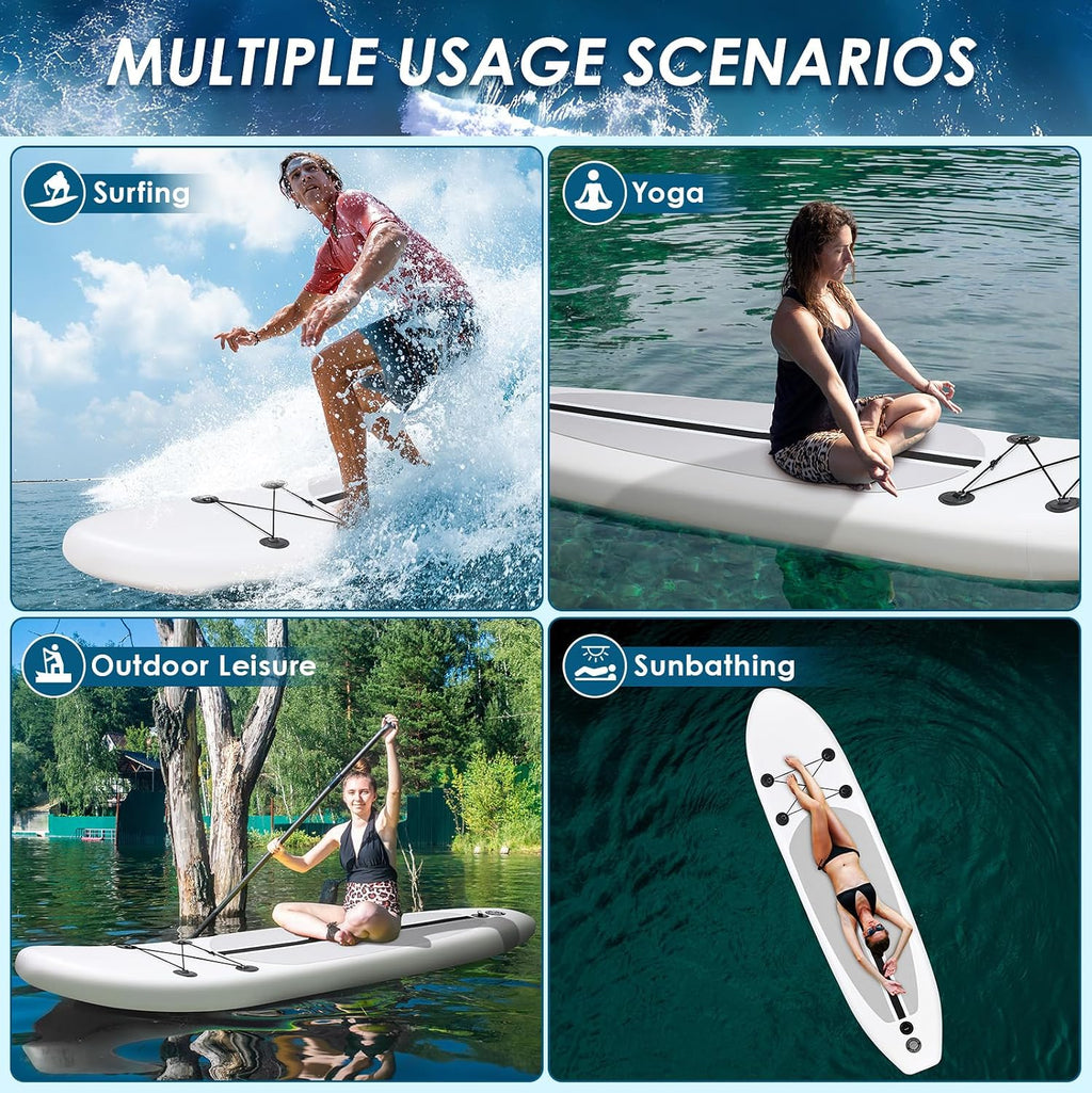 TLSUNNY 12FT Inflatable Stand Up Paddle Board, 3 Fins Paddleboard with Full SUP Accessories for All Skill Levels, Portable Two-Way Hand Pump and Carry Bag, 400LBS