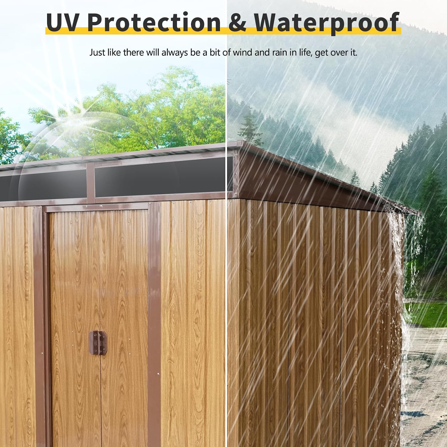 6x5 ft Outdoor Metal Storage Shed with Foundation Frame, Galvanized Steel Tool Shed with Lockable Sliding Door, Transparent Plate and Air Vent, Waterproof Garden Storage House for Backyard, Patio