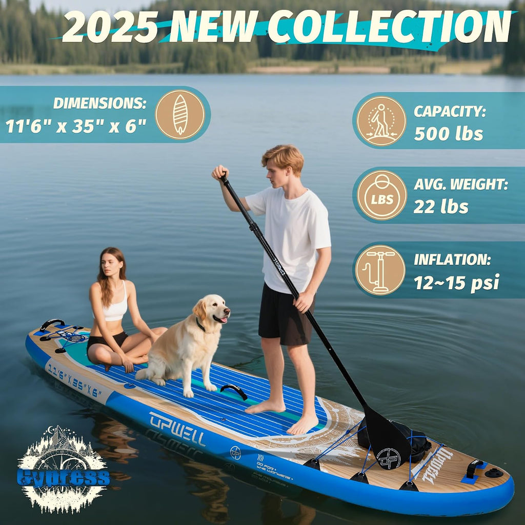 UPWELL 10'6'/11'/11'6' Inflatable Paddle Board, Stand Up Paddlboard for Youth & Adults, Stable Design, Premium SUP Accessories, Backpack, Leash, Hand Pump, Fins