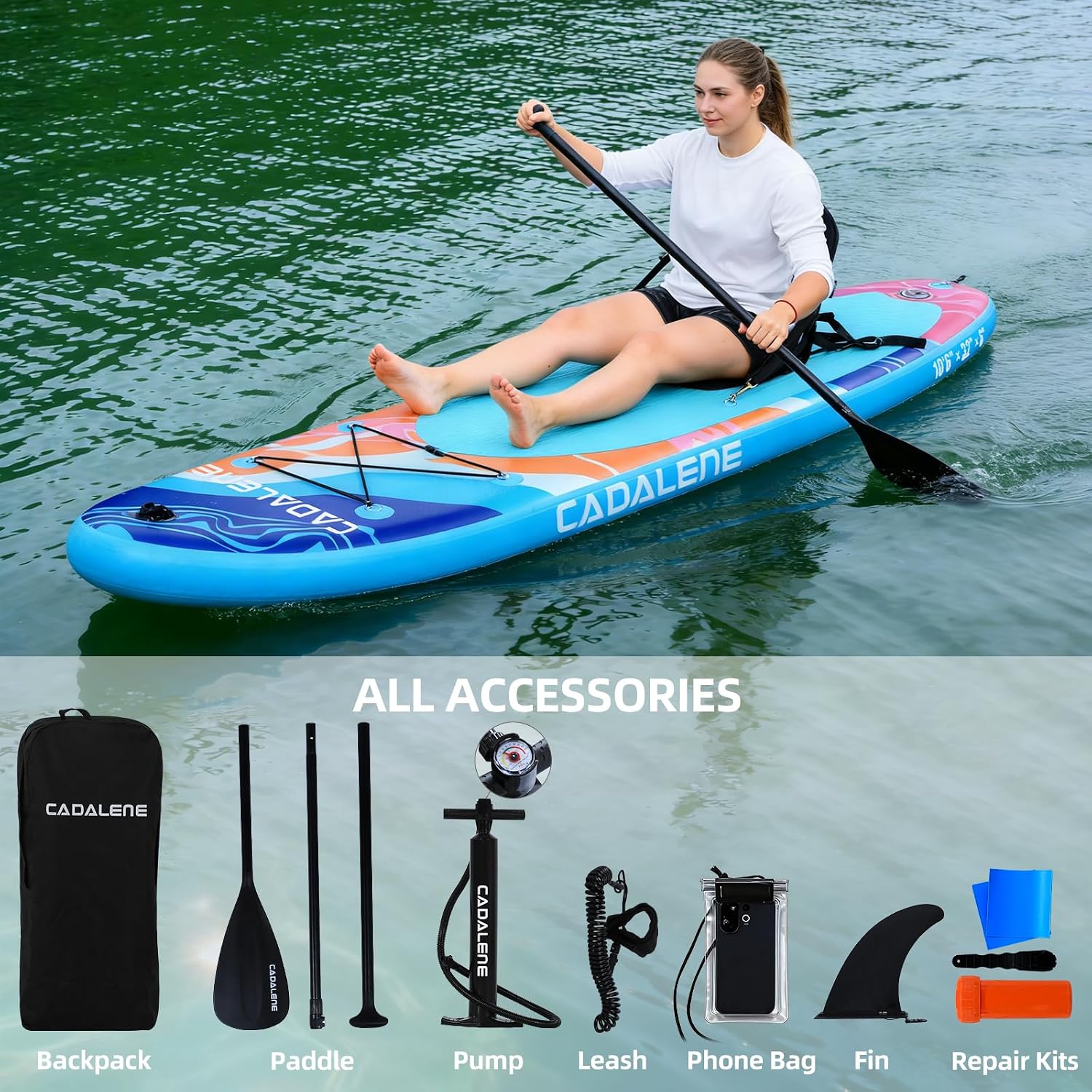 Inflatable Stand Up Paddle Board with SUP Accessories, Anti-Slip EVA Deck, Family-Friendly SUP Boards for Adults & Youth of All Skill Levels, Versatile Yoga Paddle Board