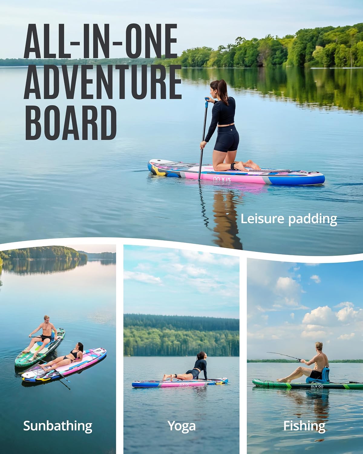 ZLX Inflatable Stand Up Paddle Board, 10'6' SUP Non-Slip Stable Deck Pad, Unique Center Fin, Premium Accessories, Paddleboard for Adults, Beginners, All Skill Levels