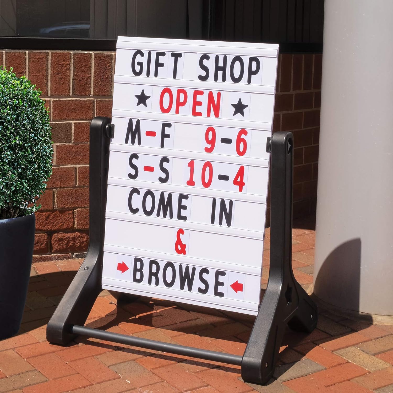 Swinging Changeable Message Sidewalk Sign: 24' x 36' Sign with 792 Pre-Cut Double Sided Letters and Storage Box. Includes Black Board & Letter Board (Black Color Legs)