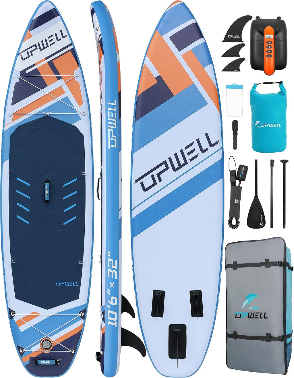 UPWELL 10'6'/11'/11'6' Inflatable Paddle Board, Stand Up Paddlboard for Youth & Adults, Stable Design, Premium SUP Accessories, Backpack, Leash, Hand Pump, Fins