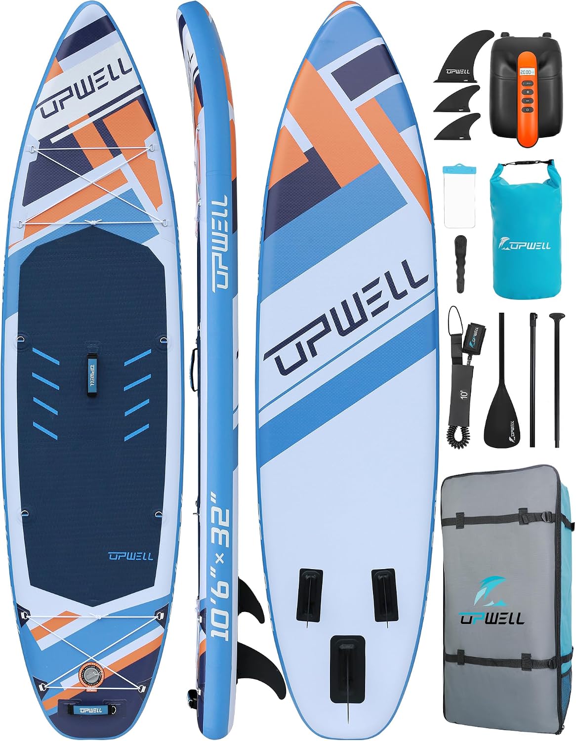 UPWELL 10'6'/11'/11'6' Inflatable Paddle Board, Stand Up Paddlboard for Youth & Adults, Stable Design, Premium SUP Accessories, Backpack, Leash, Hand Pump, Fins