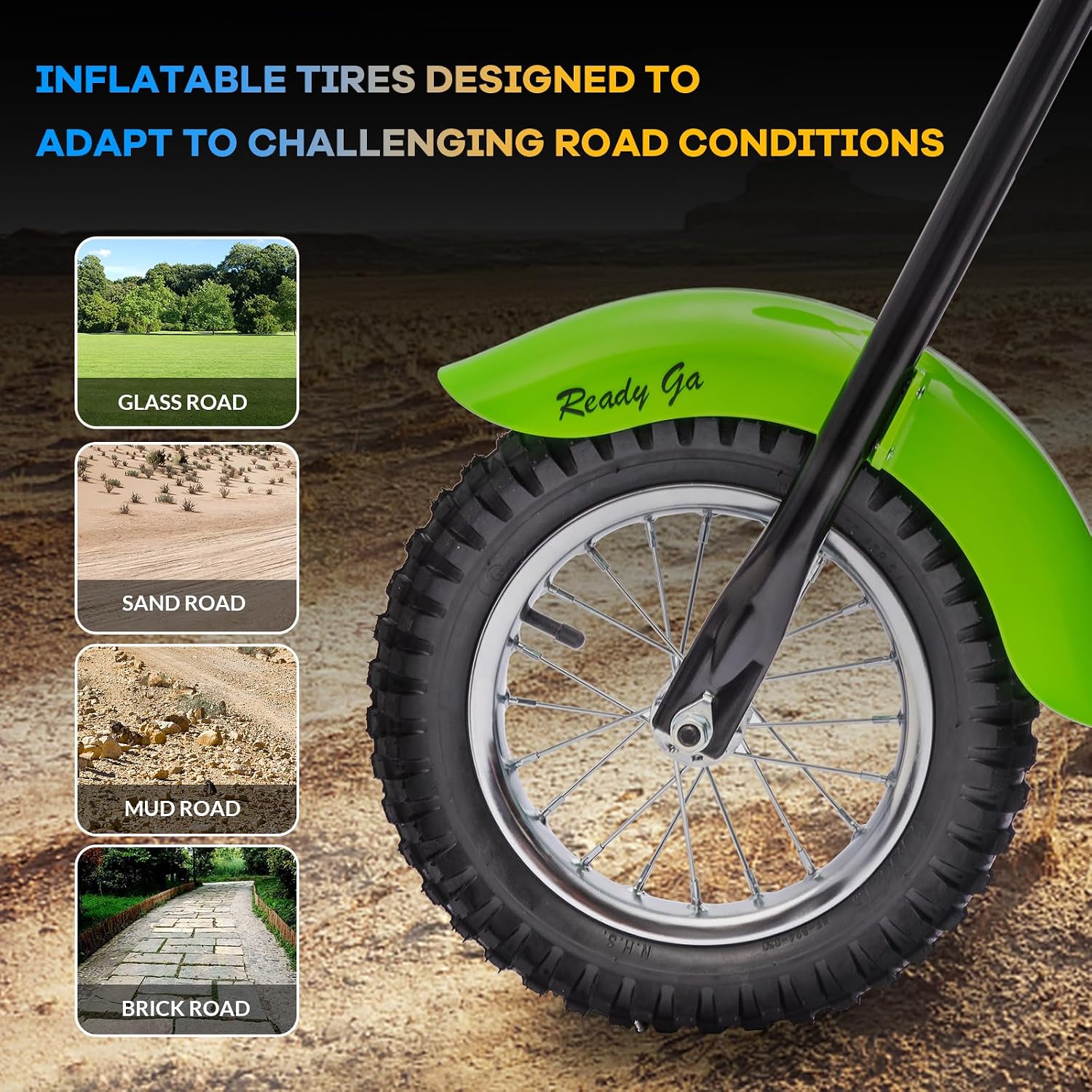 Garveelife Electric Dirt Bike, 15 Mph & 150lb Max, 24V Ride On Toy for Big Kids w/Led Lights & Power Display, 300W Chain-Driven Motor, Two Speed, Handbrake, Leather Seat, 12' Air-Filled Tires, Green