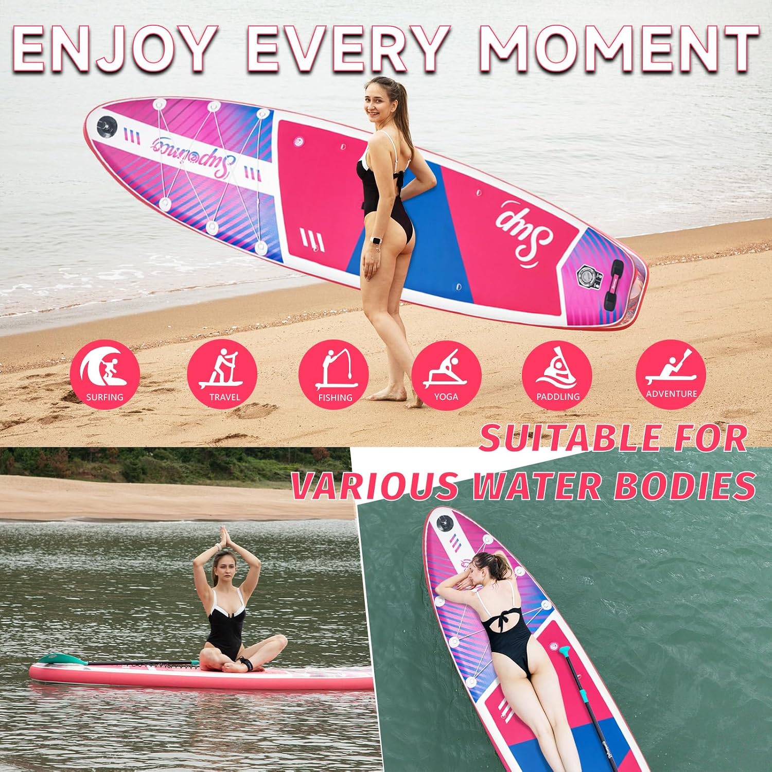 Inflatable Stand Up Paddle Board - Upgraded Glue-Free Hot Melt Technology, Long Service Life, 10'6', Anti-Slip EVA Deck, Full SUP Accessories, Included for Adults Youth All Skill Levels