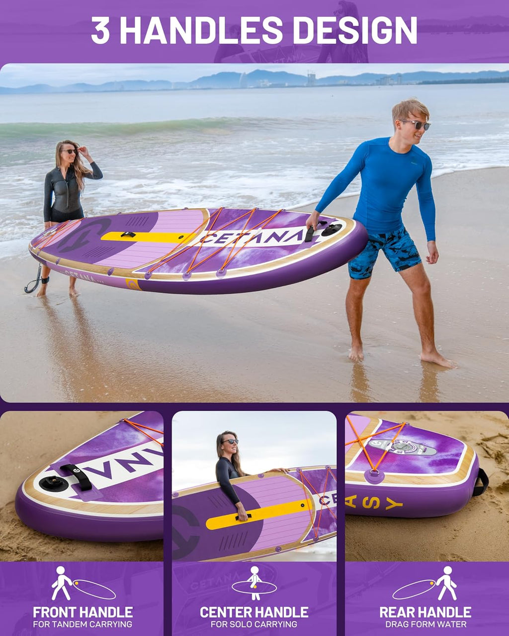 CETANA 11'6×35' Extra Wide Stand Up Paddle Board for Adults & Youth, 400lb Capacity Inflatable Paddle Board, Sup for 2+1 Person with Removable US Fin, 100L Backpack, Floating Paddle, Safety Leash