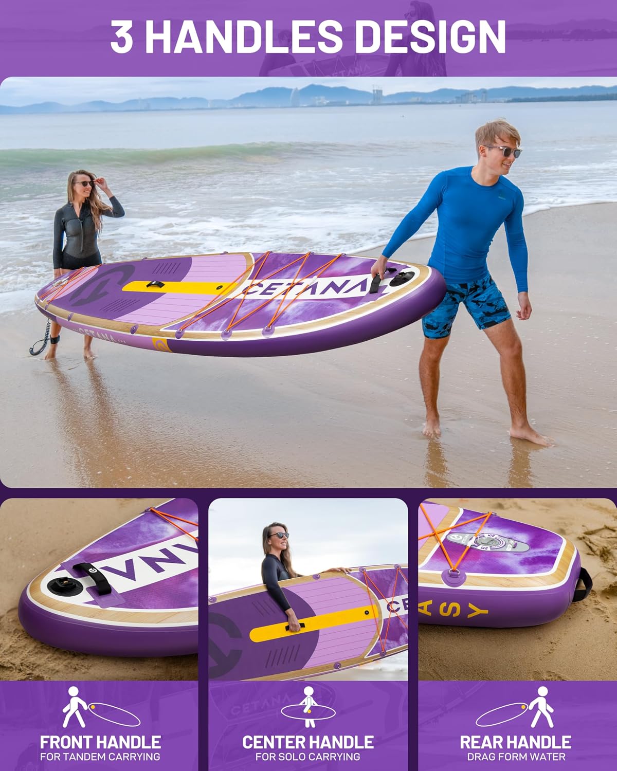 CETANA 11'6×35' Extra Wide Stand Up Paddle Board for Adults & Youth, 400lb Capacity Inflatable Paddle Board, Sup for 2+1 Person with Removable US Fin, 100L Backpack, Floating Paddle, Safety Leash