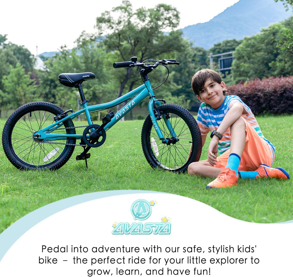 AVASTA Bilbo 18 20 24 Inch Kids Bike for Boys Girls 5-14 Years Old, Retro Style High Carbon Steel Bicycle with Adjustable Handlebars and Seat, Dual V-Brakes, Kickstand, Multiple Colors
