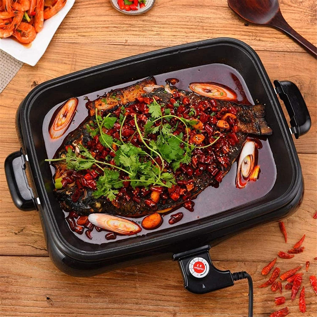 Indoor Korean Barbecue Grill Portable Electric Grill, Barbecue Hot Pot Grilled Fish Oven Electric Baking Tray Commercial Rectangular Household Split Grilled Fish Plate Multi-function Smokeless Special