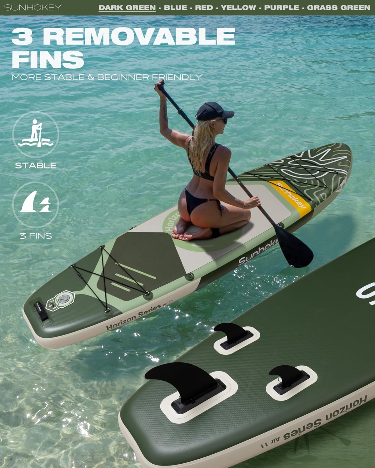 11'×34'' Extra Wide Inflatable Paddle Board with Seam Welded Technology, Stand Up Paddle Board, 420lb Capacity for Adults, Sup Board for All-Level with 2-Blade Paddle/Dual-Action Pump/Leash
