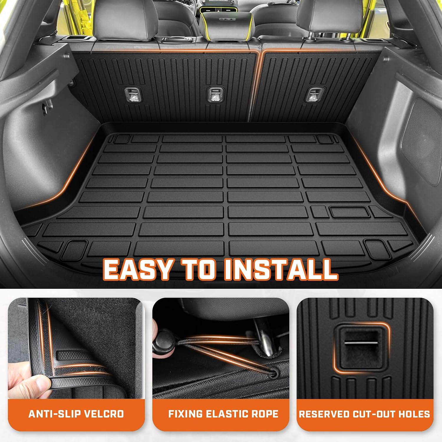 Mixsuper Floor Mat & Cargo Liner for Hyundai Kona 2018-2023/Kona N 2022-2023(No for EV),All Weather TPE Floor Liners with Trunk Mat & Backrest Protectors,Kona Accessories,Anti-Slip Floor Liners Set