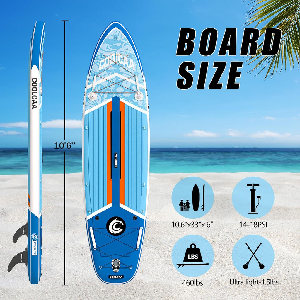 COOLCAA Dolphin Inflatable Paddle Board, Extra Wide & Stable SUP for Family and Beginners, Versatile for Water Activities, with Complete Accessories & Backpack