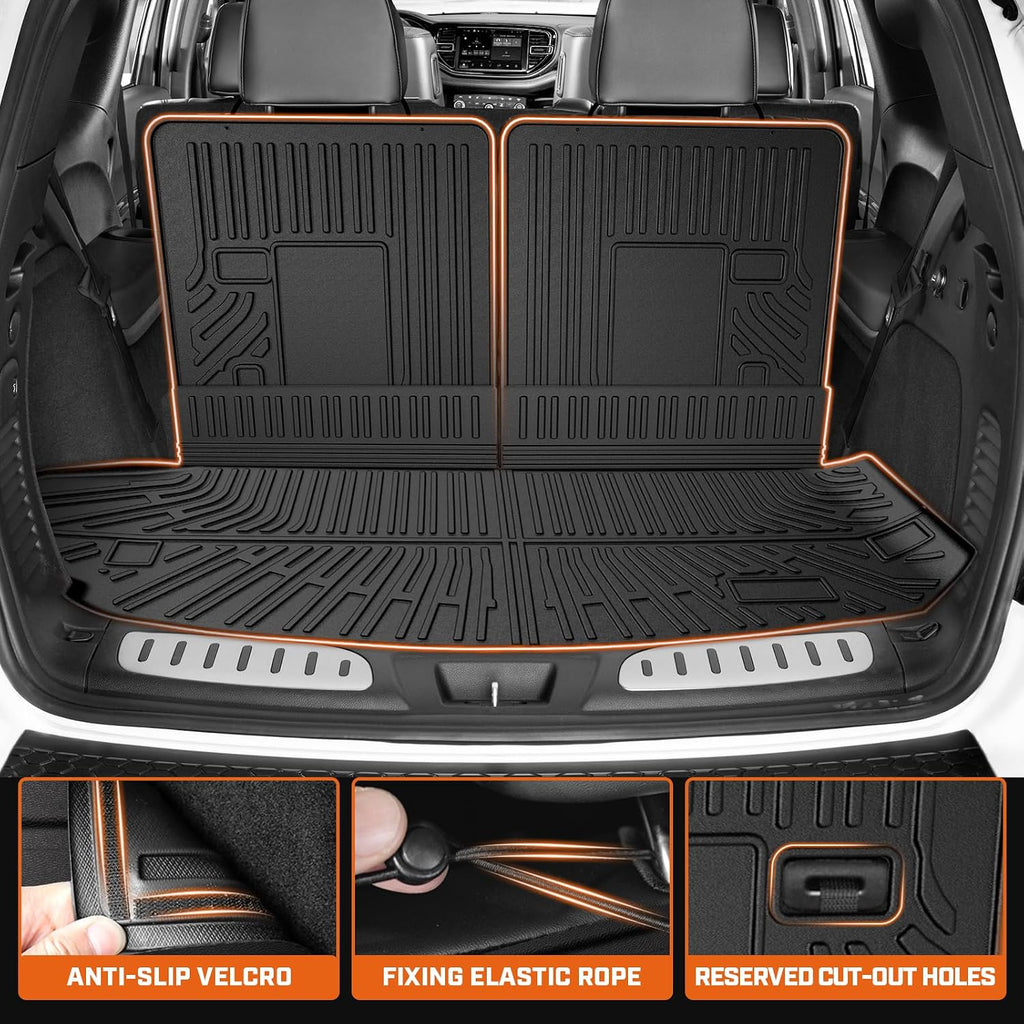 Mixsuper Floor Mat & Cargo Liner for Dodge Durango 6-Seater 2016-2026,All Weather TPE Floor mat with Backrest and Door Sill Guards Durango Accessories,Anti-Slip Floor Liners Set, Black