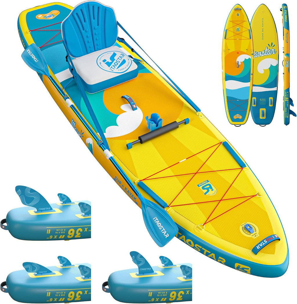 iTAOSTAR Billow 11'6'×36' Extra Wide Paddle Board with Seat, One-Stop Premium SUP Board Accessories, Tailored Fins, Stable Inflatable Stand Up Paddle Boards for Youth/Adults of All Skill Levels