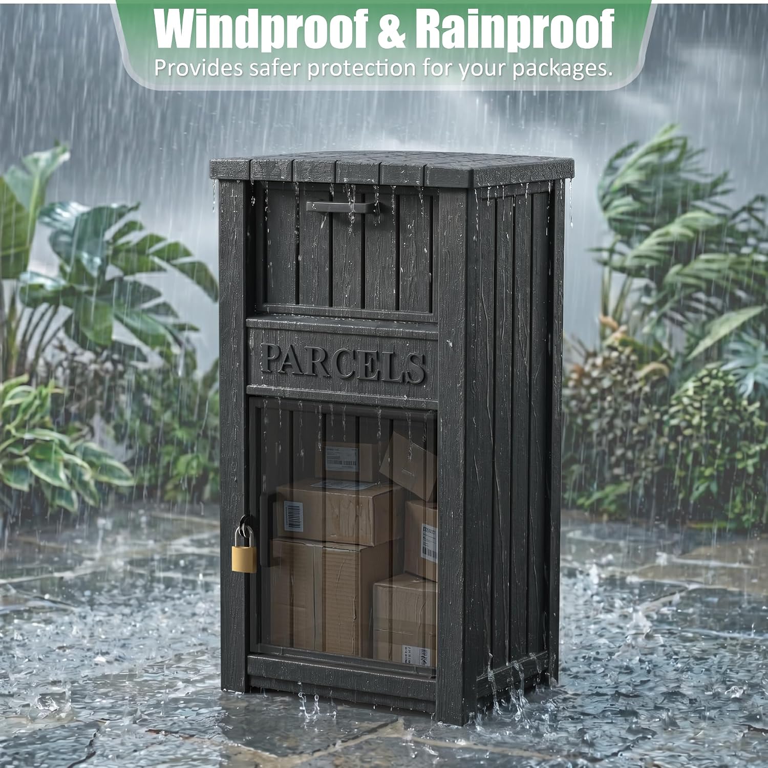 Large Package Delivery Boxes for Outside Waterproof Parcel Drop Storage Box UV Resistant Resin Lockable Secure for Outdoor Porch Patio (Black)