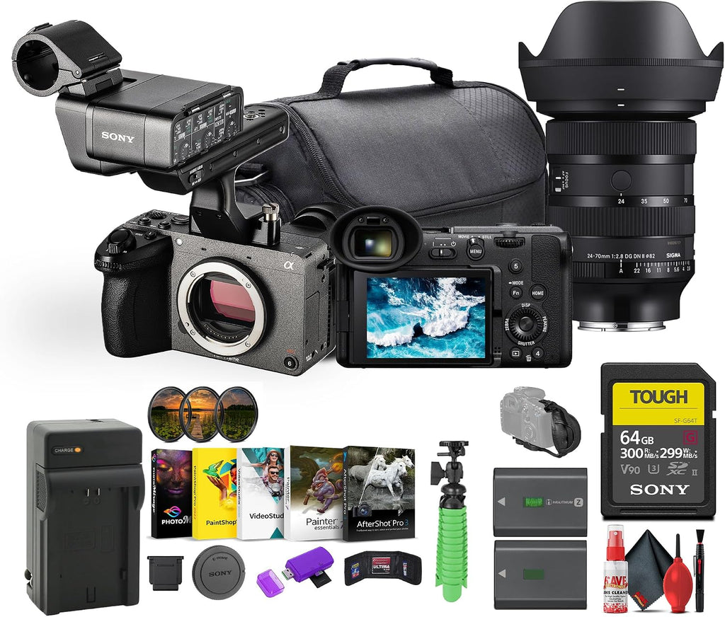 Sony FX2 Full-Frame Digital Cinema Camera w/XLR Handle | 33MP Sensor and AI Autofocus| Full-Frame 4K (ILME-FX2) + Sigma 24-70mm Art Lens + 64GB Card + NP-FZ100 Battery + More