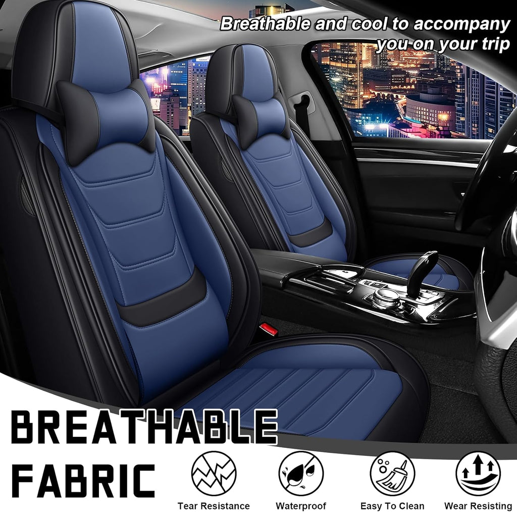 Car Seat Cover Full Set for Toyota Grand Highlander Seat Covers 2024-2025, Nappa Leather Waterproof Seat Covers For Cars, Airbag Safe, Universal Automotive Seat Covers(Luxury Front Row/Black Blue)