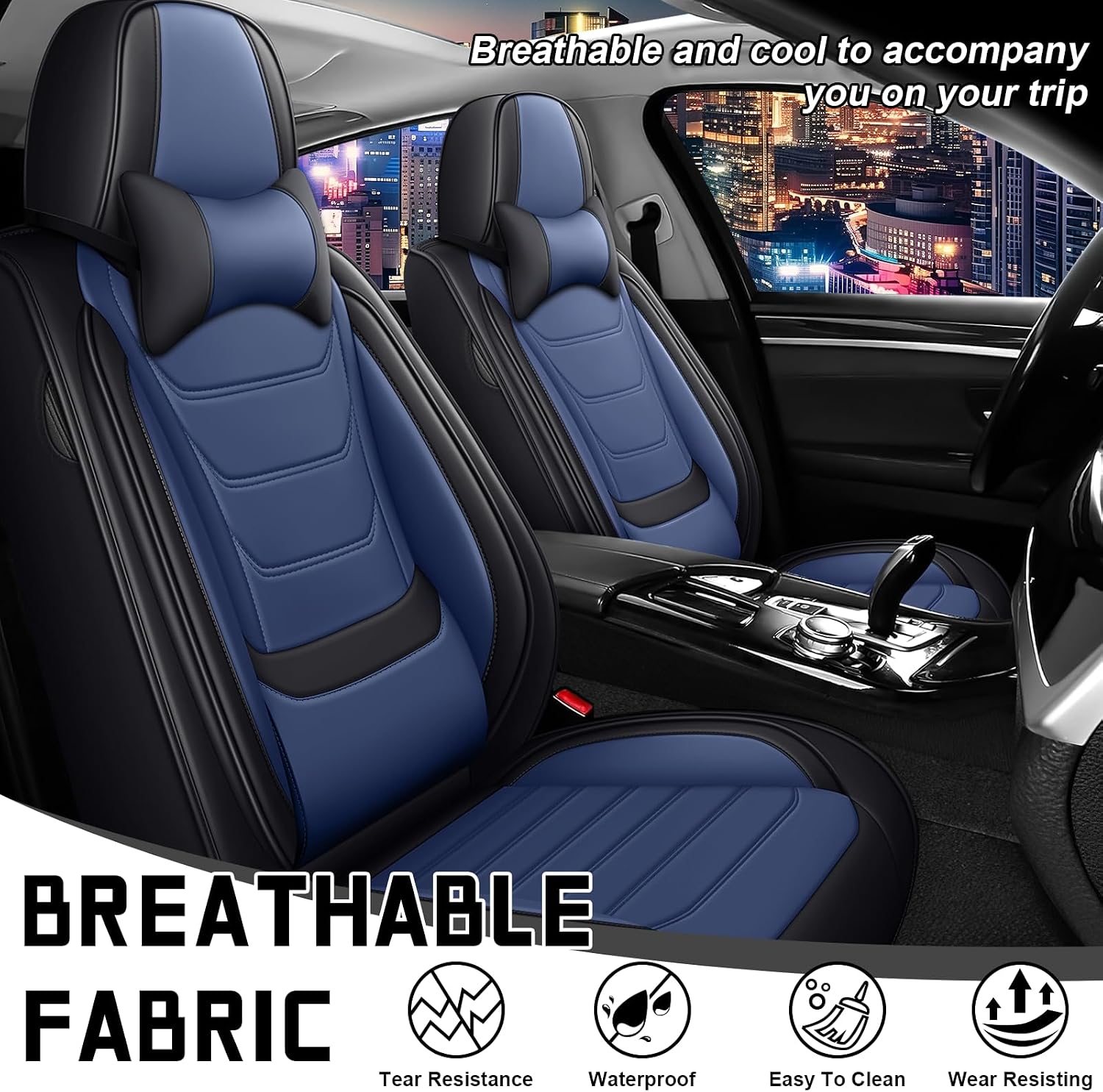 Car Seat Cover Full Set for Toyota Grand Highlander Seat Covers 2024-2025, Nappa Leather Waterproof Seat Covers For Cars, Airbag Safe, Universal Automotive Seat Covers(Luxury Front Row/Black Blue)