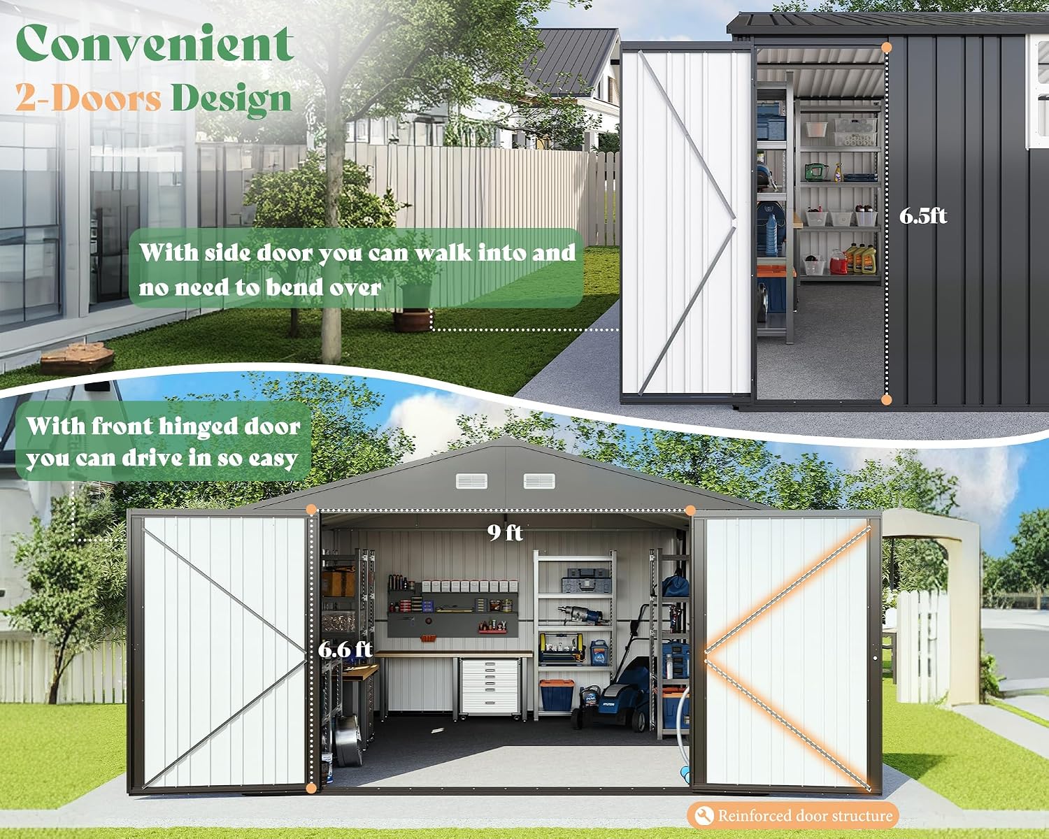 AMERLIFE 13x21x8.4 FT Heavy Duty Metal Garage Shed, Extra Large Outdoor Storage Shed with Double Hinged Doors & 4 Windows, Carport for Car, Boat, Truck and Equipment Storage, Dark Gray