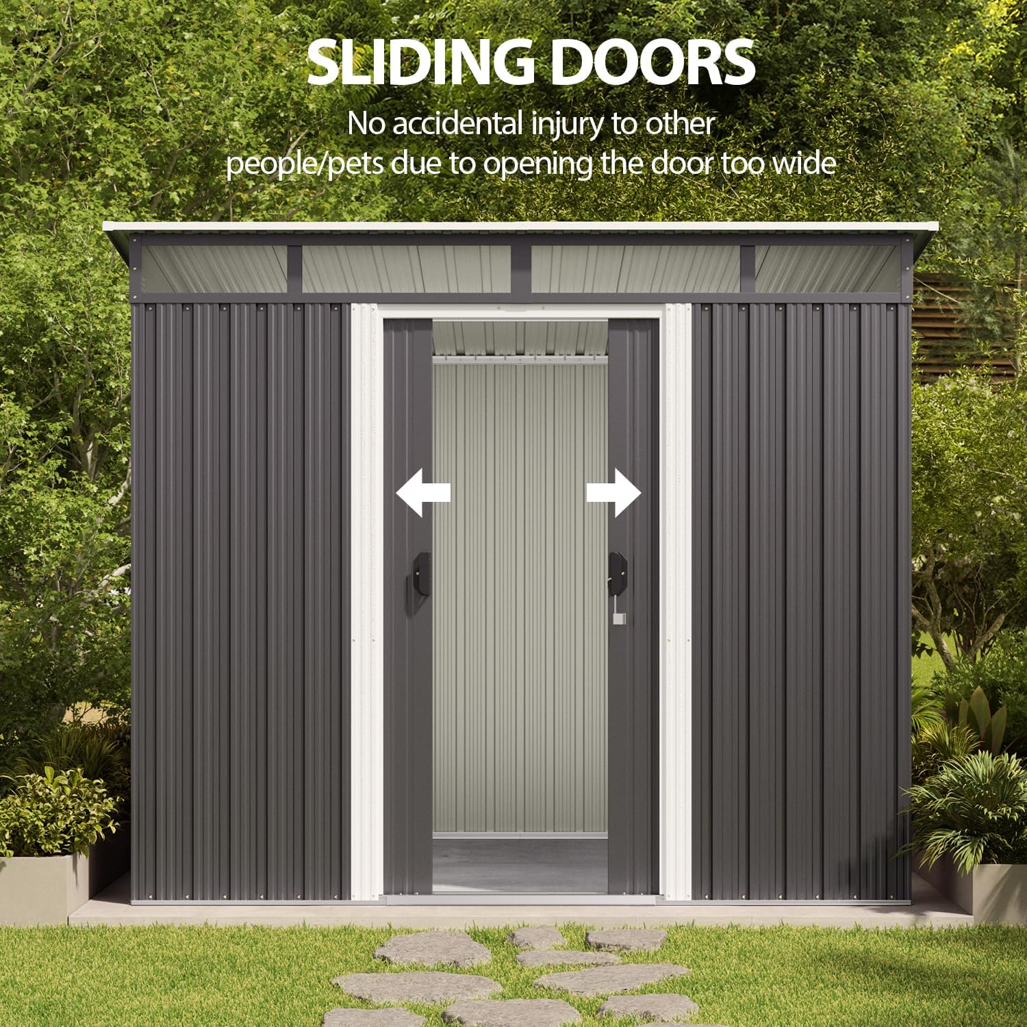 Gizoon 7.4'x5.3' Outdoor Storage Shed Metal Garden Shed with Sliding Lockable Doors, Versatile Tool Bike Shed with Transparent Panel Windows, Outdoor Storage Clearance for Backyard, Patio, Dark Gray