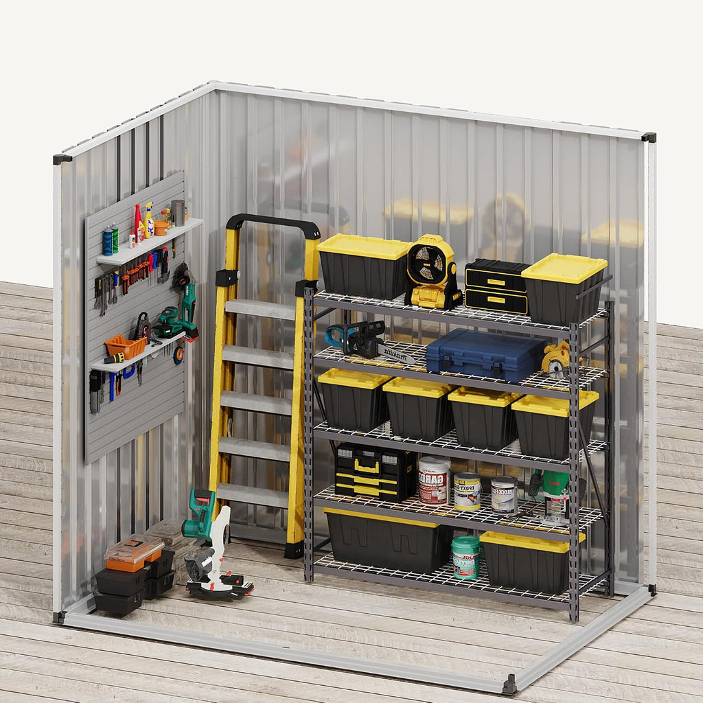 DWVO 6x4ft Metal Outdoor Storage Shed with Window, Lockable Tool Storage Sheds, Steel Garden Sheds with Sloped Roof for Backyard, Patio, Garage, Lawn, Gray + White