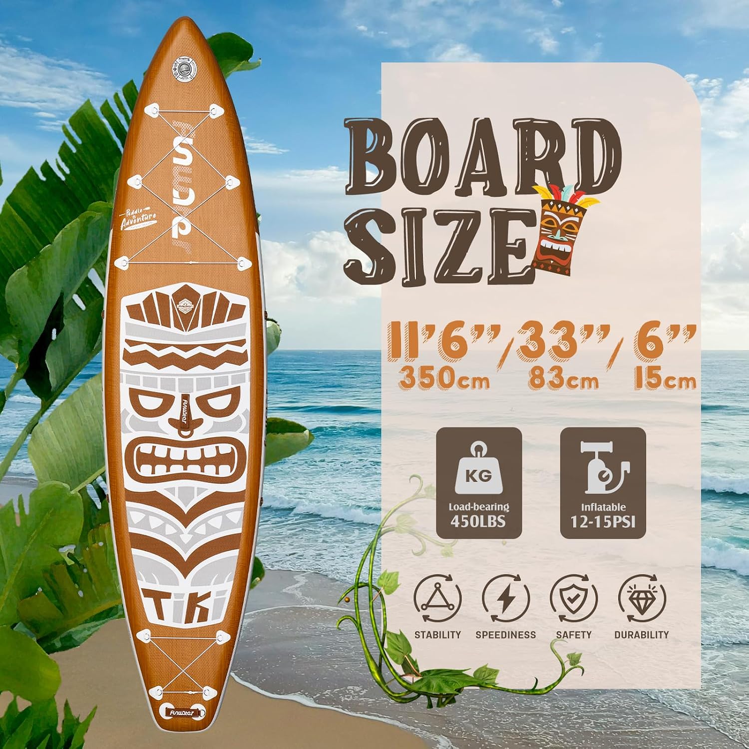 FunWater 8'/10'/10'6'/11'6' Inflatable Stand Up Paddle Board with Premium SUP Paddleboard Accessories, Wide Stable Anti-Slip EVA Deck,Paddle Boards for Adults & Youth of All Skill Levels