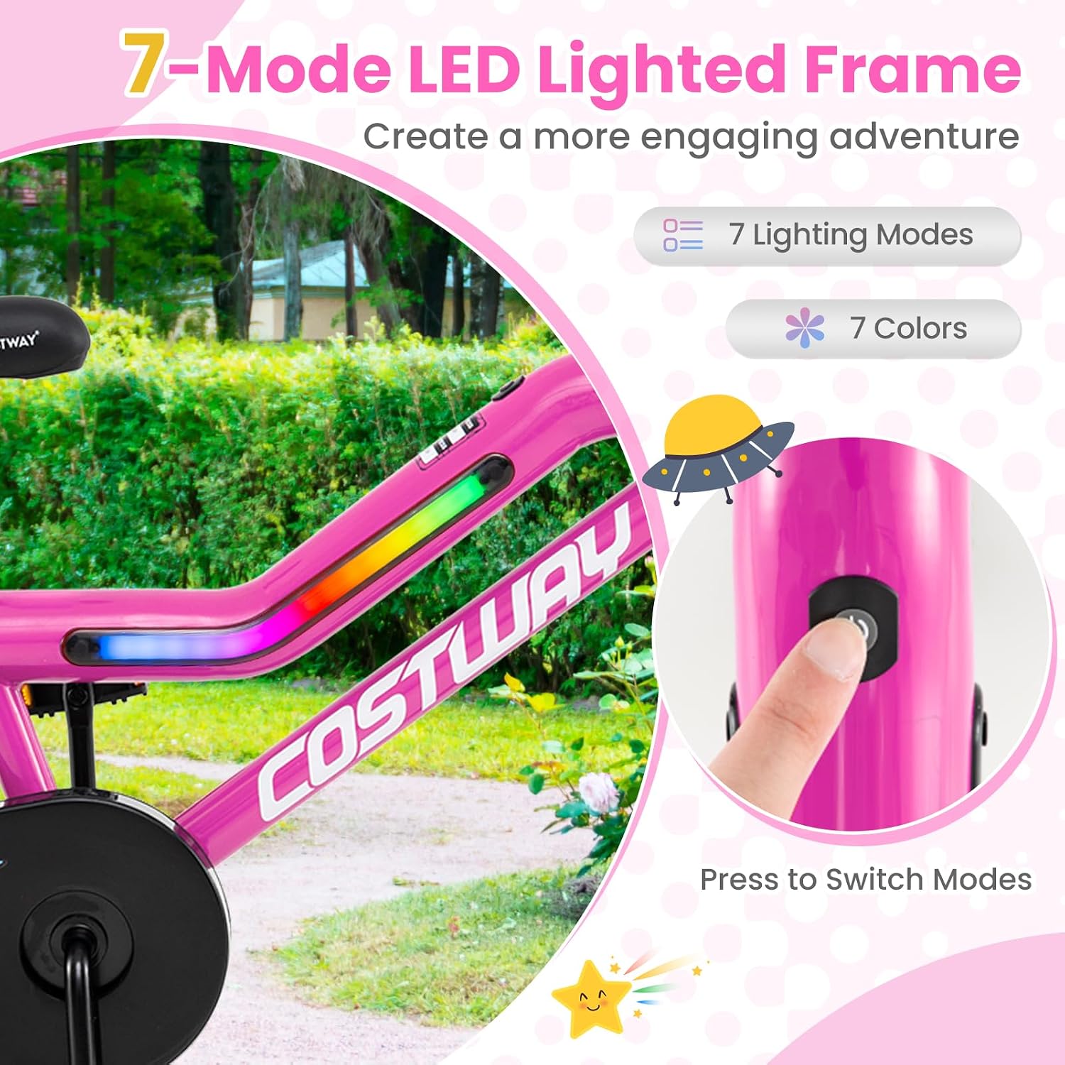 COSTWAY 16'/18' Lighted Kids Bike, Children Sport Bicycle with LED Light-up Frame, Adjustable Saddle, Training Wheels, Handbrake & Coaster Brake, Kids Riding Bike for 4-7/4-8 Years Old Boys & Girls